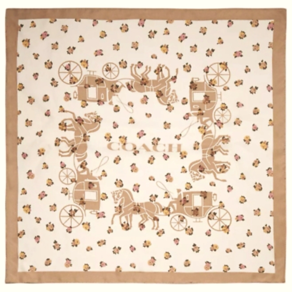 Coach Horse & Carriage Tea Rose Floral Headscarf Bandana
